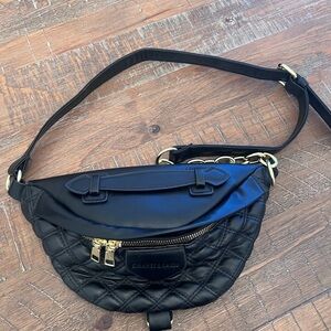 Cmahes & Kaxiu Quilted Black Crossbody Bag with Gold Details